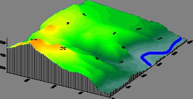 Model 3D obszaru przedsatwionego na mapie topograficzej